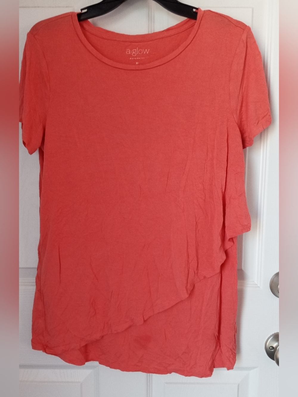 a:glow Coral Short-Sleeve Asymmetrical Women's Top